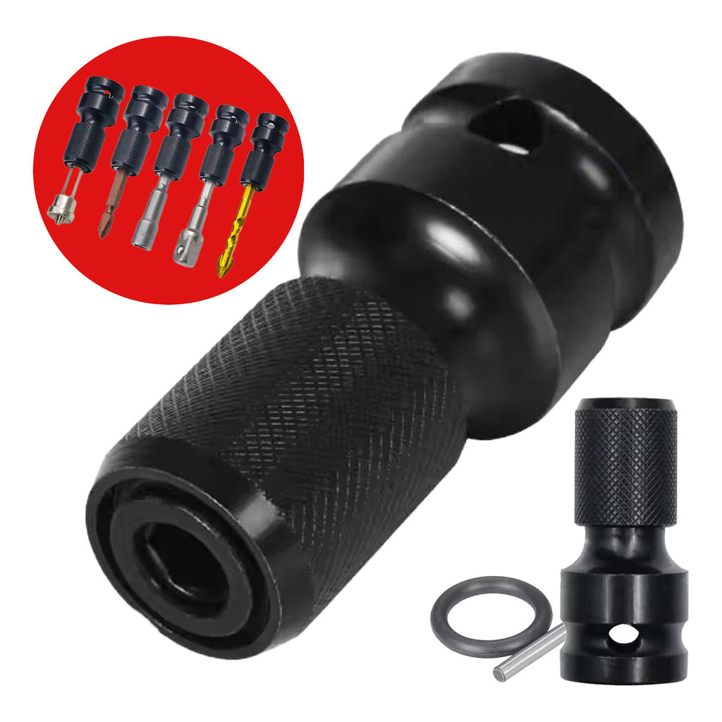 Adaptador De Soquete P/ Chave Impacto 1/2 Em Bits 1/4 Preto