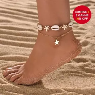 Conjunto de 2 tornozeleiras de estrela do mar, joias artificiais para mulheres, acessórios perfeitos para a praia.