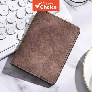 Carteira ultrafina masculina - Porta-cartões de couro vertical curto com visor de identidade em Oferta na Shopee