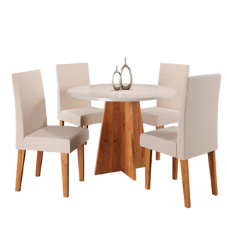 Mesa de Jantar Redonda Criative com 4 Cadeiras Vênus Estofadas e Revestidas Viero em Oferta na Shopee