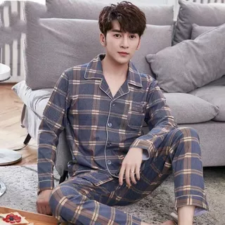 Pijamas De Alta Qualidade Masculinos Primavera E Outono Algodão Manga Longa Terno Plus Size Xadrez Roupas Para Casa Inverno De em Oferta na Shopee