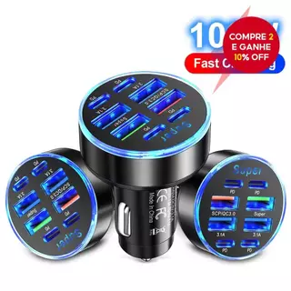 Carregador De Carro PD De 8 Portas QC3.0 Carregamento Rápido USB C Telefone Tipo Adaptador Para iPhone Samsung Huawei Xi em Oferta na Shopee