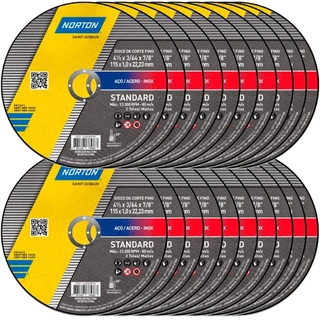 Kit 24 Discos de corte ultrafino p/ metal e inox 4.1/2x7/8 x1,0 mm Norton em Oferta na Shopee