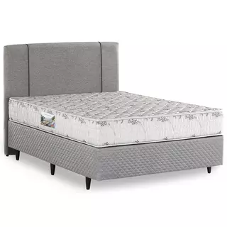 Cama Box com Cabeceira Casal Herval Cannes, Espuma D33, 64x138x188 cm em Oferta na Shopee