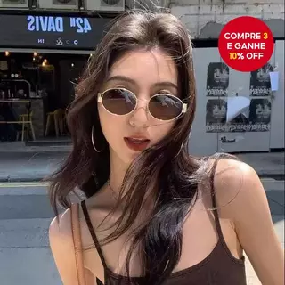 Óculos de sol unissex luxuosos, estilo fashion, armação dourada, lentes escuras, proteção UV400. em Oferta na Shopee