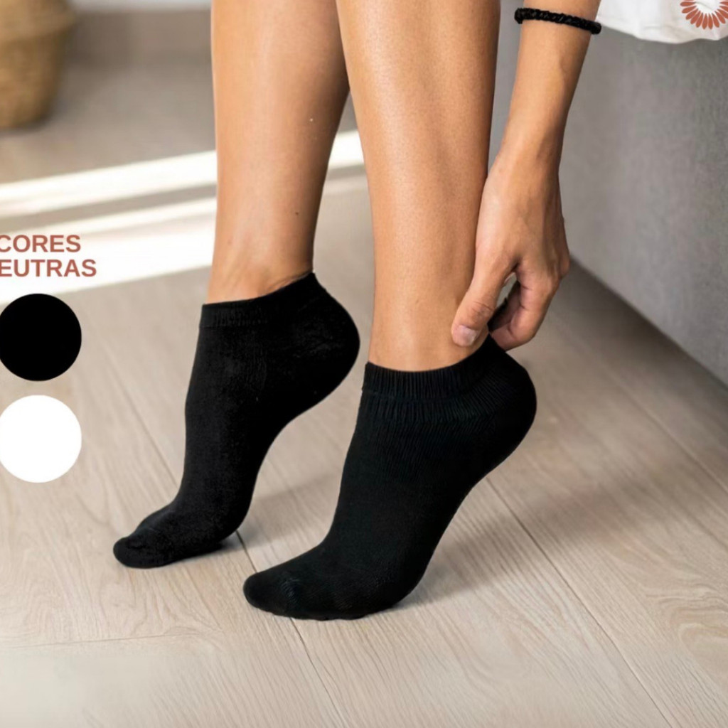 Kit 1 Pares de Meias Preta Feminina Cano Curto | Shopee Brasil