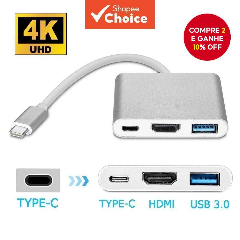 Tipo C Para HDMI Hub PD 100W 3 Em 1 Adaptador USB 3.0 Laptop Samsung PC ...