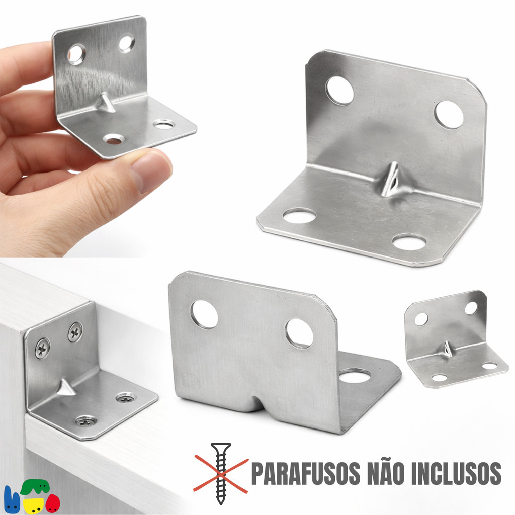 Kit 50 Cantoneiras Fixadoras Ângulo 90° em L Reforço para Móveis e Prateleiras Aço Resistente