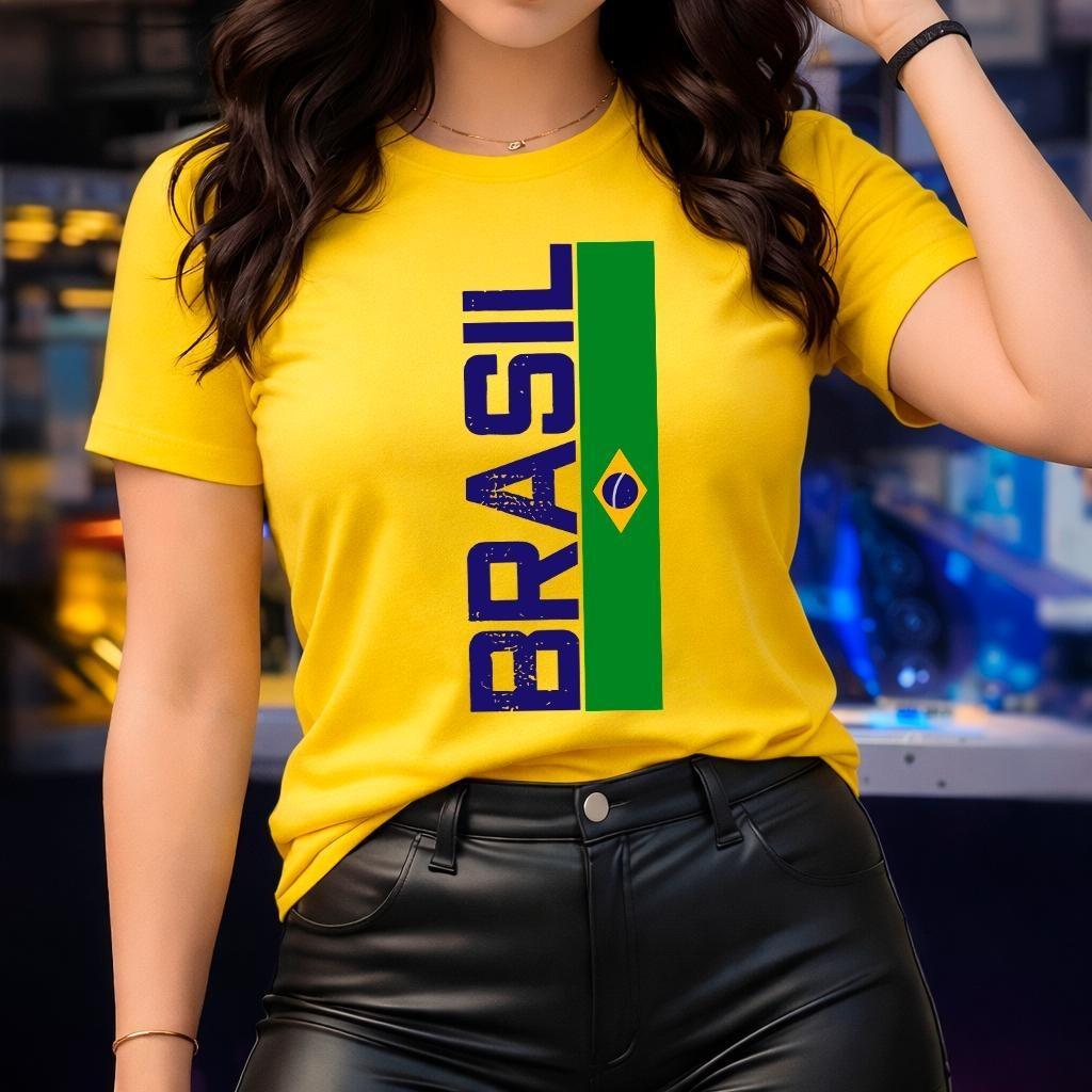 Blusa Brasil Feminina Camiseta Copa do Brasil T-shirt Exa Camisa Casual 100% Algodão em Oferta na Shopee