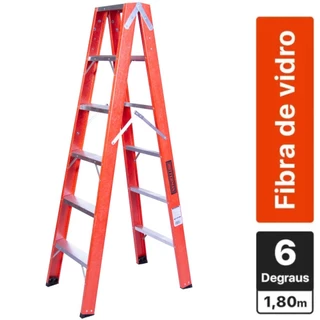 Escada tesoura dupla em fibra de vidro 6 degraus 1,80 m - ESC06180 Rotterman em Oferta na Shopee