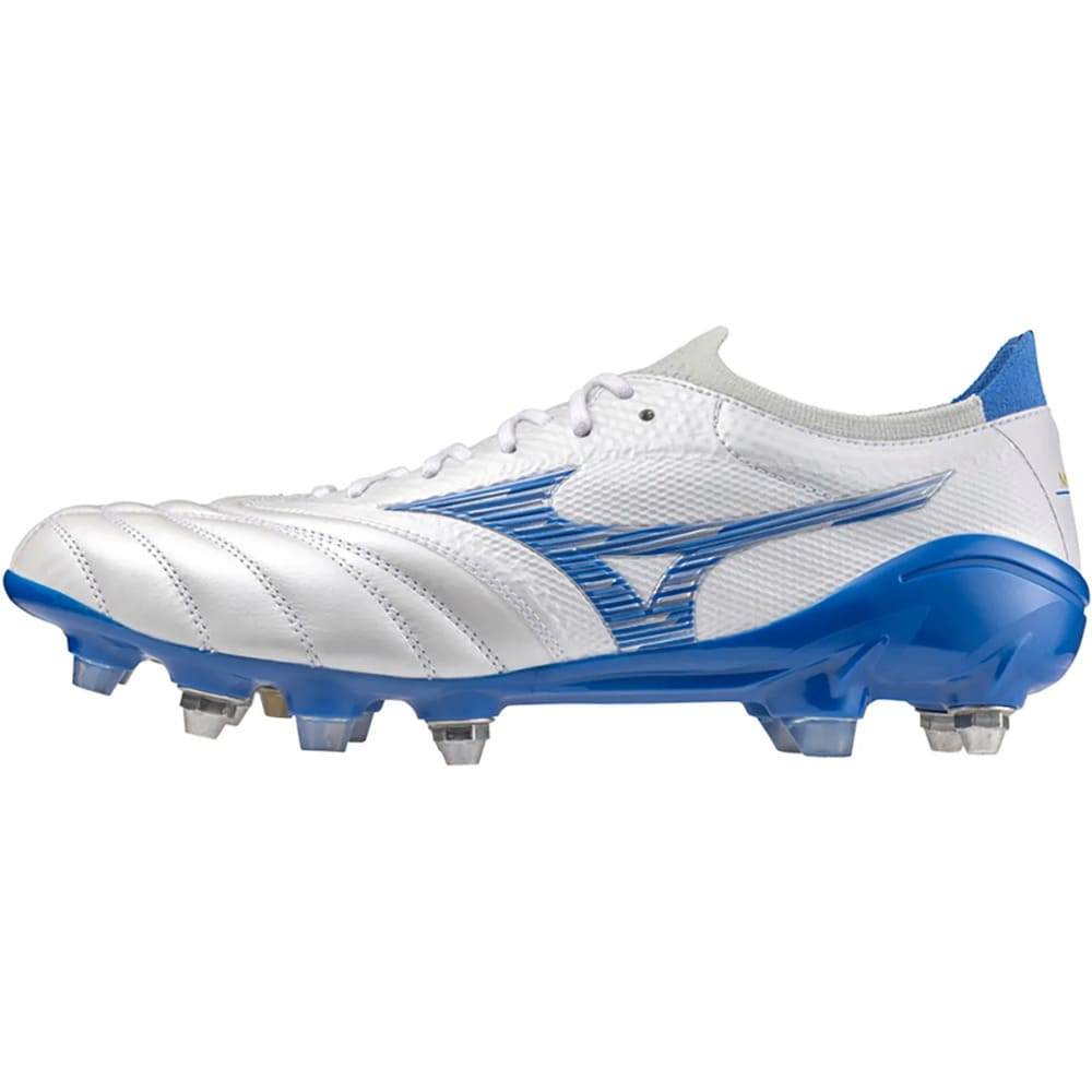 Chuteira Mizuno Campo Morelia Neo IV Japan Trava Mista Branca/Azul