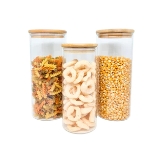 Potes de Vidro P/ Mantimentos C/ Tampa Bambu Oikos - 3 Pçs em Oferta na Shopee