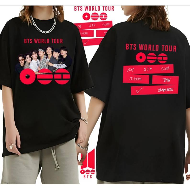 Camiseta Unisex Preta Oversized, Estampa BTS World Tour, Estilo K