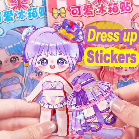 Brinquedos de Adesivos Magnéticos para Geladeira - Adesivos de Princesas com 10 Vestidos para Montar