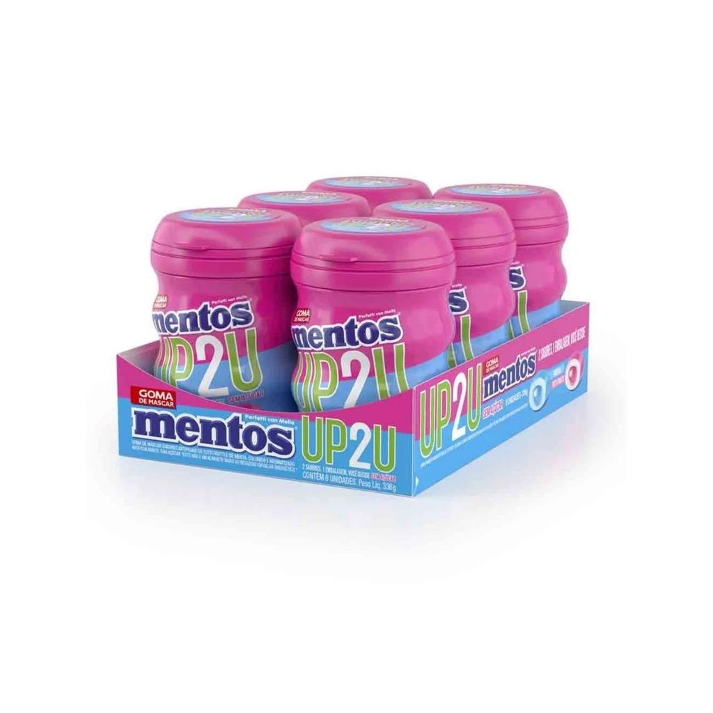Mentos Chiclete UP2U | Menta + Tutti-Frutti Display c/ 6 Potinhos ...
