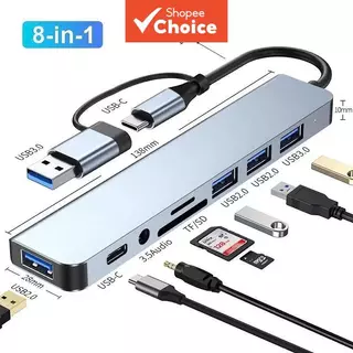 8 em 2 Portas Hub USB-C Leitor de Cartão TF/SD Estação de Som 3,5 mm Acessórios para MacBook em Oferta na Shopee