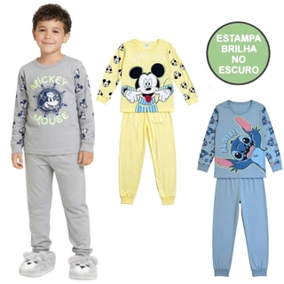 Conjunto Pijama Brilha no Escuro Personagens Manga Longa Menino Infantil Mickey Homem Aranha Inverno em Oferta na Shopee