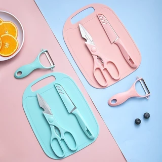 Kit Jogo Utensílios de Cozinha 5 Peças Completo Com Faca Tesoura Descascador e Tábua de Corte - WYL em Oferta na Shopee