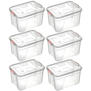 KIT COM 2, 3, 4, 5 E 6  CAIXA ORGANIZADORA CONTAINER GRANDE 56 LITROS COM TAMPA E TRAVA TRANSPARENTE em Oferta na Shopee