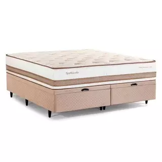Cama Baú Queen Herval Spettácolo, Molas Ensacadas, Suede Bege, 81x158x198 cm em Oferta na Shopee