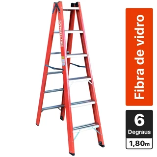Escada de fibra de vidro 6 degraus 1,80 m modelo americano dupla - Profissional - Rotterman em Oferta na Shopee