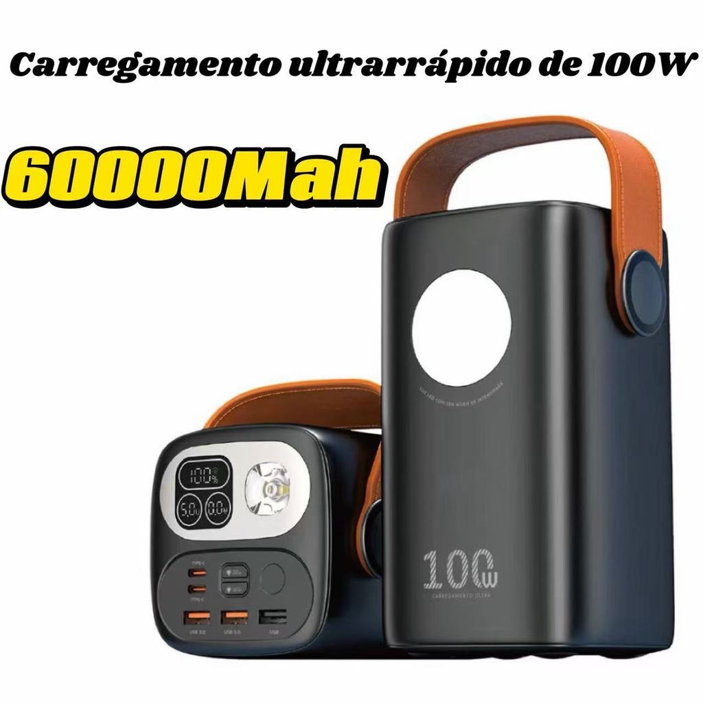 Carregador Portátil Power Bank 60000mAh 100W Ultra Rápido Premium Para Mini Starlink Notebook e Celulares HREBOS PB-999