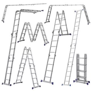 Escada em Alumínio Articulada Dobrável 16 Degraus 4X4 13 Posições 150kg Profissional Erb Maquinas em Oferta na Shopee