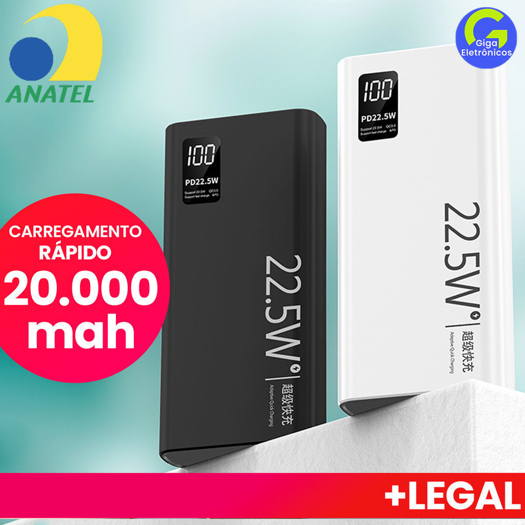 Carregador Portátil Turbo Power Bank 20000mah Com Tela Lcd 100% Original