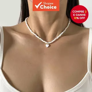 Moda Elegante Pérola Coração Pingente Colar Feminino Frisado Gargantilha Jóias Acessórios Rosa Branco em Oferta na Shopee