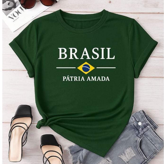 Camiseta Camisa Blusa Feminina100% Algodão Bandeira do Brasil T-shirt Copa do Mundo em Oferta na Shopee