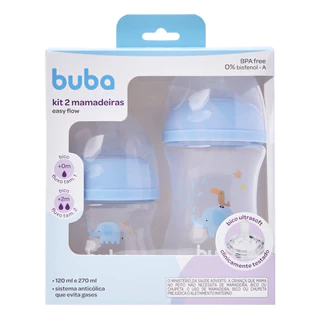 Kit 2 Mamadeiras Buba Easy Flow Elefante Azul 120ml e 270ml em Oferta na Shopee