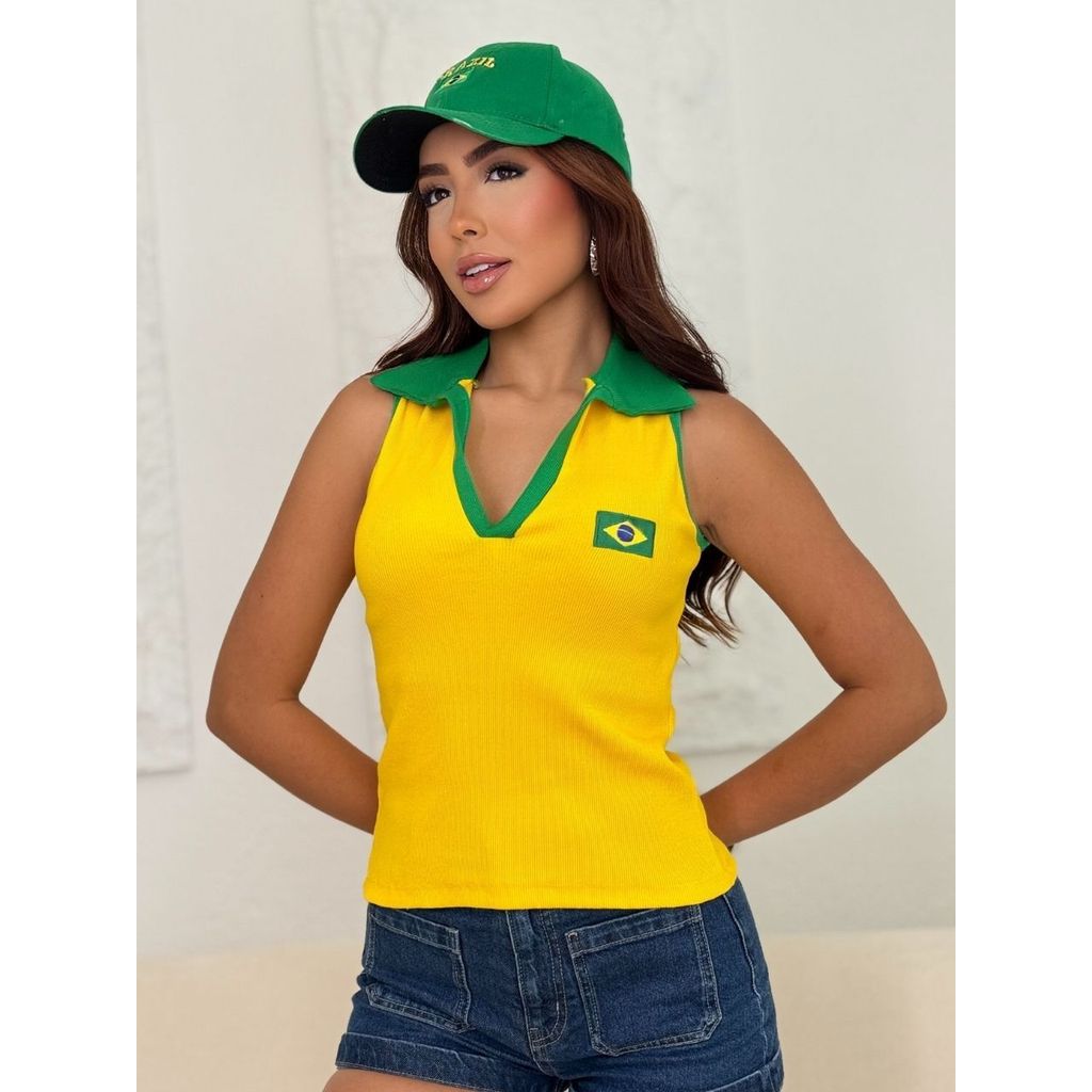 Regata Polo Brasil Core Verde Amarelo Copa do Mundo Básico dia a dia Casual Essencial em Oferta na Shopee