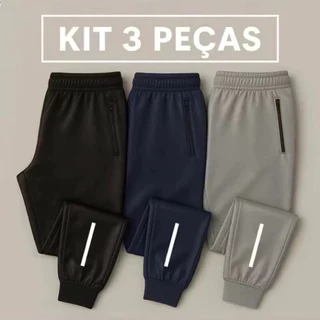 Kit Calças Masculina Jogger Esportiva Flaneladas com zíper nos Bolsos
