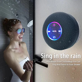 Caixa de som Bluetooth5.0 à prova d'água para banheiro mini, luzes LED coloridas em efeito corrida.