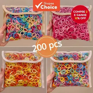 Conjunto De Laços De Cabelo Para Crianças , 200 Peças , Moda Coreana , Faixas De Borracha Elásticas Altas , Acessórios D em Oferta na Shopee