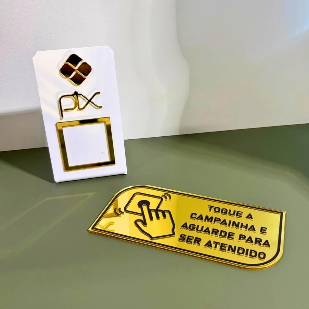 Kit Placa Pix Personalizada Qr Code + Placa Campainha Identificação Balcão Acrílico Espelhado - Imagem 4