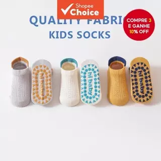 3 Pares de Meias de Malha Antiderrapantes para Bebês – Meias de Algodão Respirável para Verão e Outono para Crianças de em Oferta na Shopee