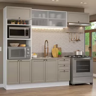 Armário de Cozinha Completa 270 cm Branco/Crema Vik Madesa 03 em Oferta na Shopee