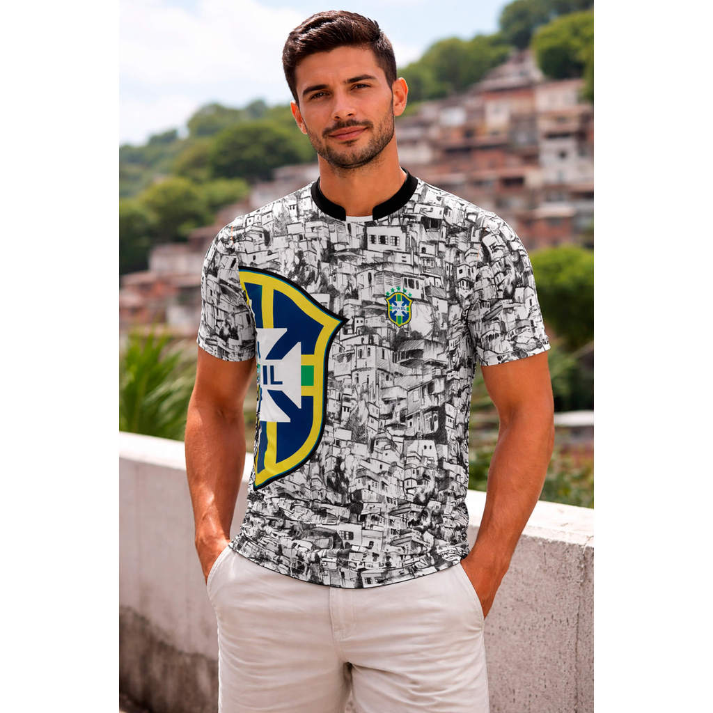 Camisa Seleção Do Brasil Copa do Mundo CM21 de Quebrada Favela Branca e Preta em Oferta na Shopee