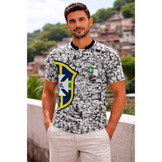 Camisa Seleção Do Brasil Copa do Mundo CM21 de Quebrada Favela Branca e Preta em Oferta na Shopee