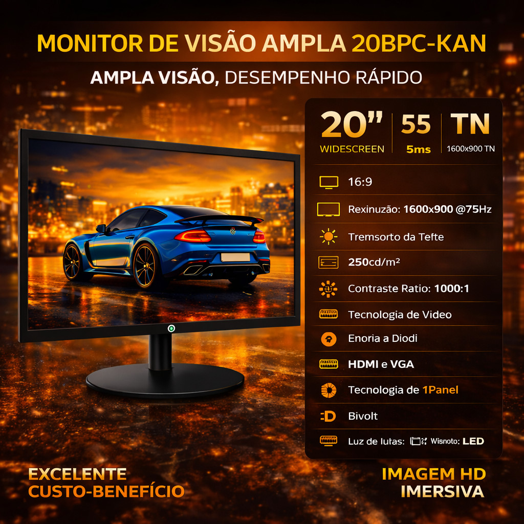 MONITOR LED 20 POLEGADAS Brazilpc 20wr 1600X900 -Hdmi/vga/vesa Preto ...