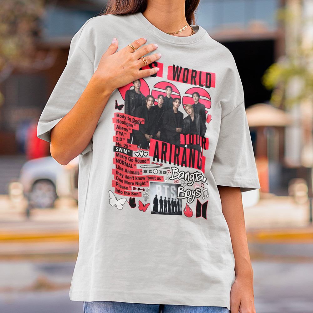 Camisa Bts Turnê Arirang Tracklist Camiseta Feminina Bangtan Look