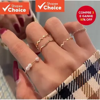 Conjunto De Anel De Prata Minimalista De 5 Peças , Joias Elegantes E Empilháveis Da Moda Para Mulheres em Oferta na Shopee