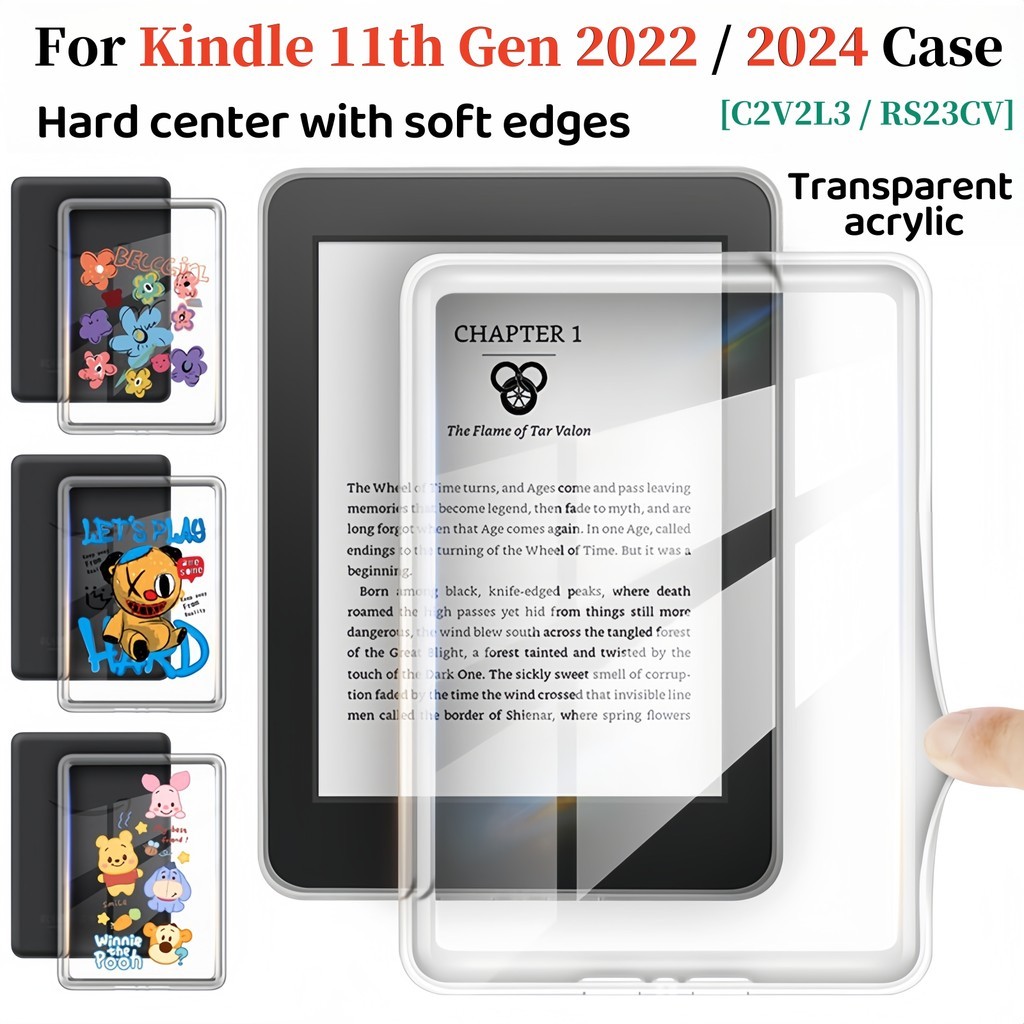 Capa Transparente Acrílica Para Kindle 11th Gen 6.0 " 2024 2022 C2V2L3 RS23CV Moda Bonito Desenhos Animados Padrões E-Bo