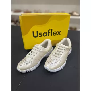 Tênis Usaflex em Couro Cor Marfim em Oferta na Shopee