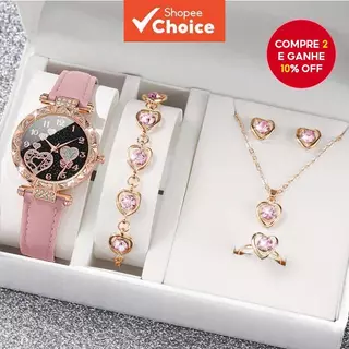 Relógio Feminino Formato De Coração Tela De Seda Mostrador Pulseira De Couro Presente De Festival De Quartzo em Oferta na Shopee