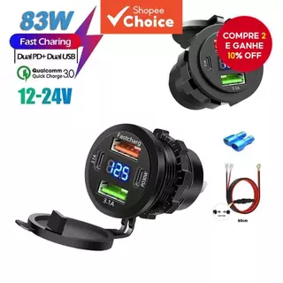 83W Carregador Veicular USB PD Tipo C com Tomada Dupla USB Duplo Tipo C Adaptador de Tomada de Carregamento Rápido com