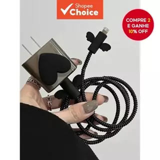 Capa Protetora Macia com Padrão de Coração 5 em 1 para Carregador e Cabo para iPhone 18/20W em Oferta na Shopee