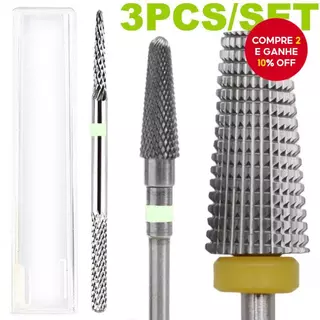 Kit de 3 Peças - Brocas de Tungstênio Profissionais para Máquina de Lixar Unhas Elétrica, Eficazes para Remover Gel. em Oferta na Shopee