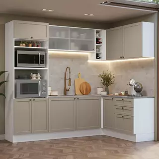 Armário de Cozinha Completa de Canto 399 cm Branco/Crema Vik Madesa 01 em Oferta na Shopee